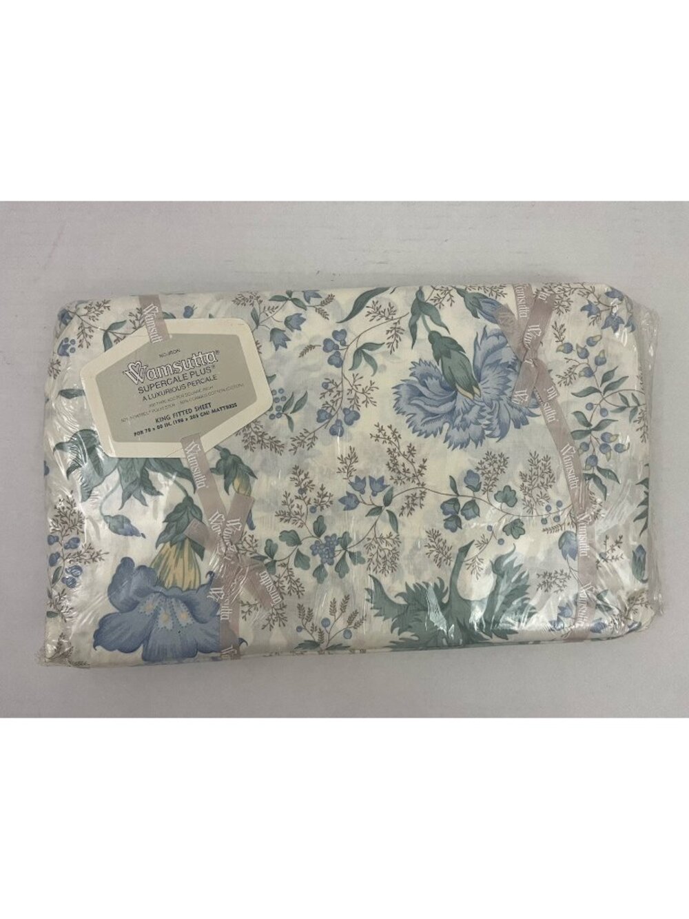 Wamsutta Supercale Plus Percale King Fitted Sheet Blue Floral NOS NIP